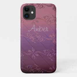 ピンク パープル グラデーション ストライプ 花 叶 パターン M iPhone 11 ケース