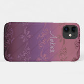 ピンク パープル グラデーション ストライプ 花 叶 パターン M Case-Mate iPhoneケース (裏面(横))