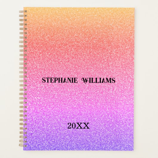 ピンク パープル グリッター オーダーメイド 名前 モノグラム ギフト かっこいい プランナー手帳 (正面)