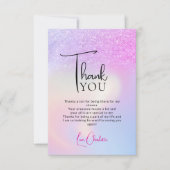 ピンク パープル グリッター ホログラフィックのブライズシャワー サンキューカード (正面)
