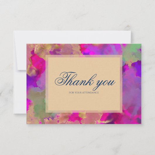ピンク、パープル、グリーンの大理石のインクの招待状 サンキューカード (正面)