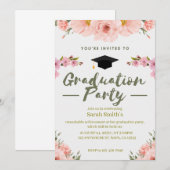 ピンク、パープル&グリーンの花の卒業招待状 招待状 (正面/裏面)