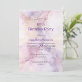 ピンク パープル ゴールド 水彩画 60歳の誕生日 招待状 (スタンド正面)