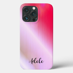 ピンク パープル シャイニー ステンレス スチール メタル iPhone 13 PROケース