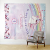 ピンク パープル シルバー ユニコーン 誕生日 バックドロップ タペストリー (インサイチュ(横))