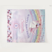 ピンク パープル シルバー ユニコーン 誕生日 バックドロップ タペストリー (正面(横))