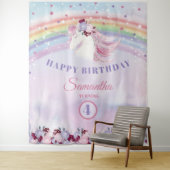 ピンク パープル シルバー ユニコーン 誕生日 バックドロップ タペストリー (インサイチュ)
