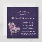 ピンク パープル スイート16マスカレードパーティー 招待状 (裏面)
