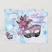 ピンク パープル スウィート16 マスカレードパーティー 招待状 (正面/裏面)