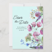  ピンク パープル ティール ワイルドフラワー サマー セーブ・ザ・デート 招待状 (正面)