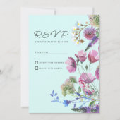 ピンク パープル ティール ワイルドフラワー サマー RSVP 招待状 (正面)