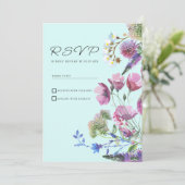 ピンク パープル ティール ワイルドフラワー サマー RSVP 招待状 (スタンド正面)