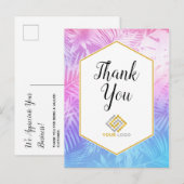 ピンク パープル トロピカル サンクス ロゴ ビジネス ポストカード (正面/裏面)