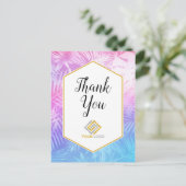 ピンク パープル トロピカル サンクス ロゴ ビジネス ポストカード (スタンド正面)