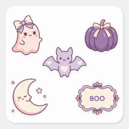 ピンク パープル ハロウィン おばけ コウモリ カボチャ 月 スクエアシール