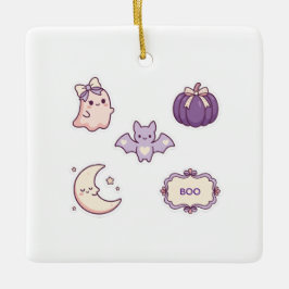 ピンク パープル ハロウィン おばけ コウモリ カボチャ 月 セラミックオーナメント