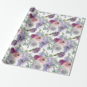 ピンク パープル バーガンディ フラワー ウェディング ラッピングペーパー (アンロールド)