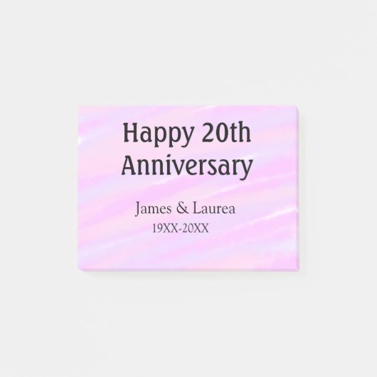 ピンク パープル パステルカラーの20周年記念 名前入り ポストイット (正面)