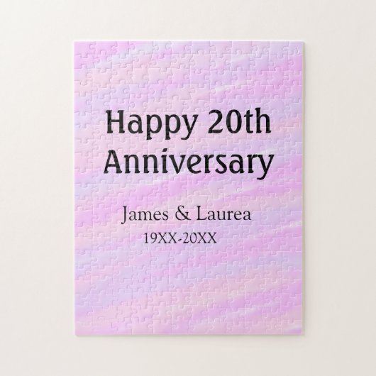 ピンク パープル パステル色 名前 20周年記念日 ジグソーパズル (縦)