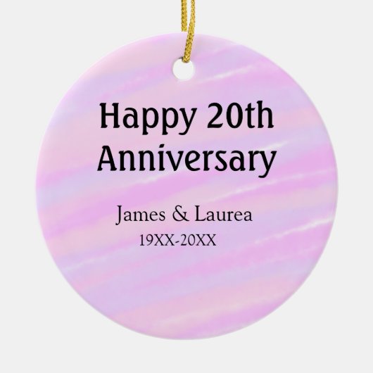 ピンク パープル パステル 20周年記念 名前 セラミックオーナメント (正面)