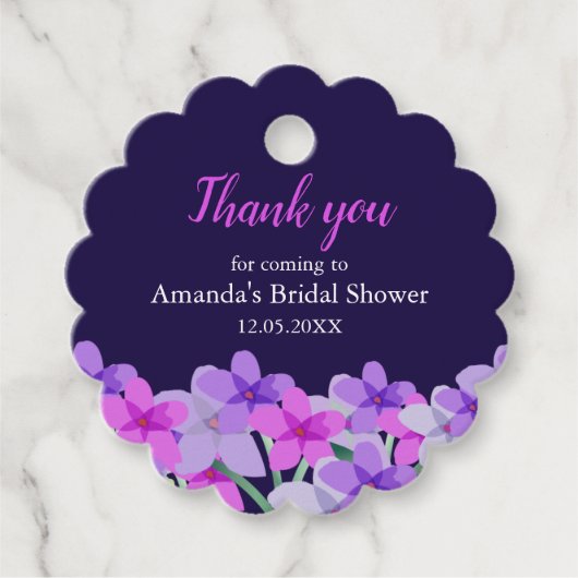 ピンク パープル フラワー ブライダル シャワー 感謝祭 フェイバータグ (正面)