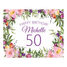ピンク パープル フローラル グリーン リーブス 50歳の誕生日