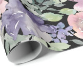 ピンク パープル フローラル ブラック背景 ラッピングペーパー (ロールコーナー)