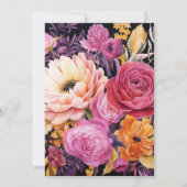 ピンク、パープル、ブラック、ゴールドの花柄 ブライダルシャワー 招待状 (裏面)