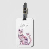 ピンク パープル ブラッシュ 花 ハート 愛 猫 ラゲッジタグ (正面縦)