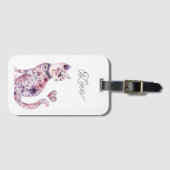 ピンク パープル ブラッシュ 花 ハート 愛 猫 ラゲッジタグ (正面横)