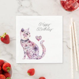 ピンク パープル ブラッシュ 花 ハート 愛 猫 誕生日 スタンダードランチョンナプキン