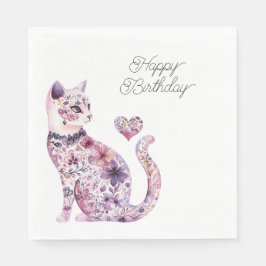 ピンク パープル ブラッシュ 花 ハート 愛 猫 誕生日 スタンダードランチョンナプキン