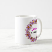 ピンク、パープル、ブルーの21歳の誕生日 コーヒーマグカップ (正面右)