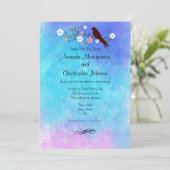 ピンク パープル ブルー ウェディングのスタイリッシュな水彩画 招待状 (スタンド正面)