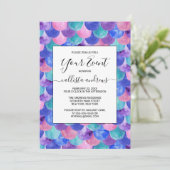 ピンク パープル ブルー ティール ウォーターカラー マーメイド スケール 招待状 (スタンド正面)