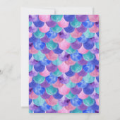 ピンク パープル ブルー ティール ウォーターカラー マーメイド スケール 招待状 (裏面)