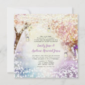 ピンク パープル ブルー フェアリー ライト ボヘミアンフォレストウェディング 招待状 (正面)
