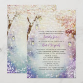 ピンク パープル ブルー フェアリー ライト ボヘミアンフォレスト 招待状 (正面/裏面)