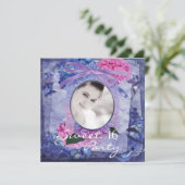 ピンク パープル ブルー 紫陽花 フォト スイート16 パーティー 招待状 (スタンド正面)