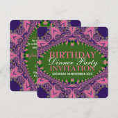 ピンク パープル ボヘミアンバースデーディナーパーティー 招待状 (正面/裏面)