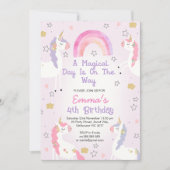 ピンク パープル マジカル デイ ユニコーン 年 誕生日 招待状 (正面)
