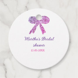 ピンク パープル リボン 輝き グリッター ブライダル シャワー ネーム フェイバータグ