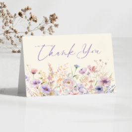 ピンク パープル ワイルドフラワーの草原の結婚式 サンキューカード