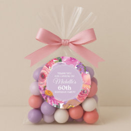 ピンク・パープル・ワイルドフラワーズ60th誕生日パーティー ラウンドシール