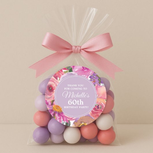 ピンク・パープル・ワイルドフラワーズ60th誕生日パーティー ラウンドシール