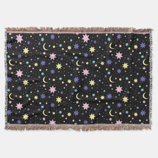 ピンク パープル 星 黄色 月 コズミック スペース スローブランケット (正面)