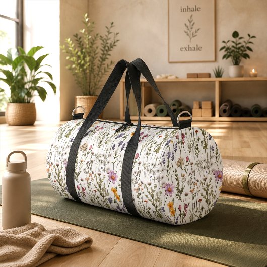 ピンク パープル 水彩画 野の花 ダッフルバッグ