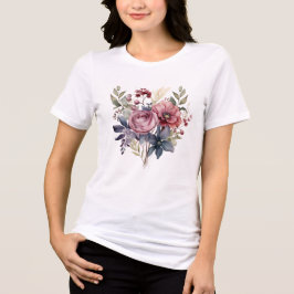 ピンク パープル 水彩 花柄 女性らしい 可愛い トライブレンドTシャツ