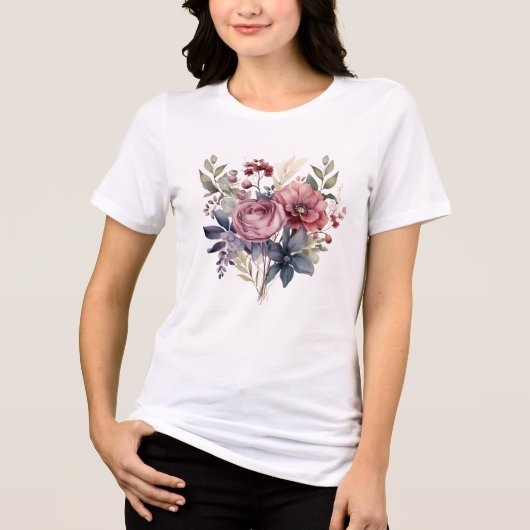 ピンク パープル 水彩 花柄 女性らしい 可愛い トライブレンドTシャツ (正面)