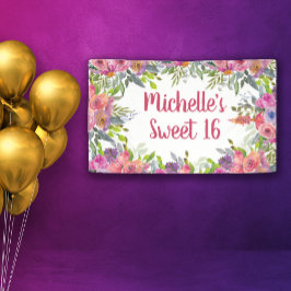 ピンク パープル 水彩 花 グリーン スイート16 横断幕